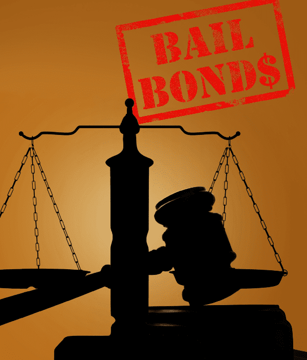 Court gavel and scales of justice with Bail Bonds stamp Court gavel and scales of justice with Bail Bonds stamp